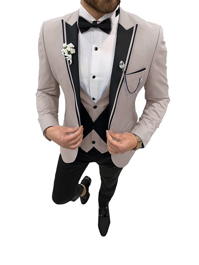 Costumes de Mariage 3 Pièces pour Hommes, Coupe Ajustée, Simple Boutonnage et Un Bouton