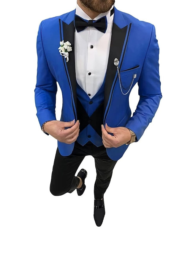 Costumes de Mariage 3 Pièces pour Hommes, Coupe Ajustée, Simple Boutonnage et Un Bouton