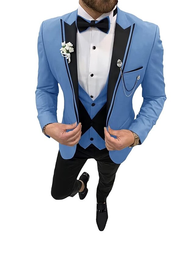 Costumes de Mariage 3 Pièces pour Hommes, Coupe Ajustée, Simple Boutonnage et Un Bouton