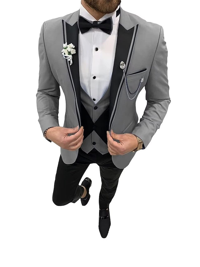 Costumes de Mariage 3 Pièces pour Hommes, Coupe Ajustée, Simple Boutonnage et Un Bouton