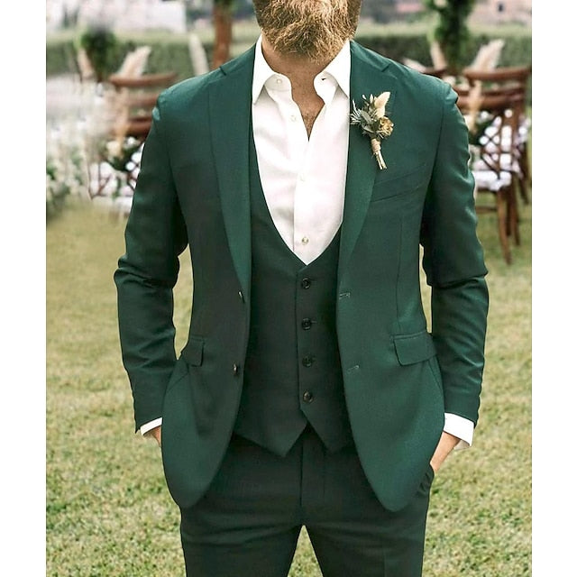 Costumes de Mariage 3 Pièces pour Hommes, Coupe Ajustée, Simple Boutonnage, Deux Boutons