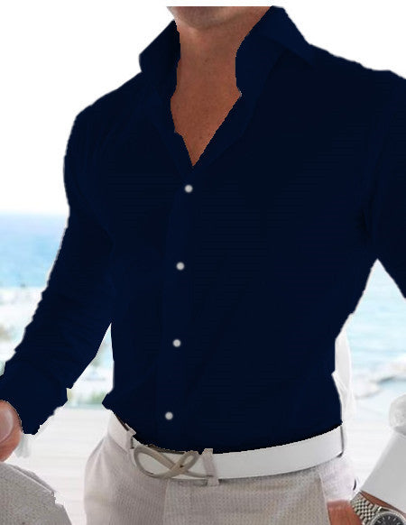 Chemise Décontractée en Coton et Lin à Manches Longues pour Hommes, Couleur Unie