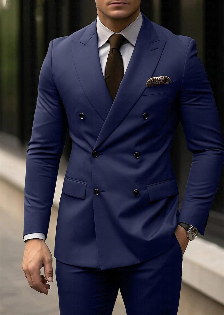 Costume de Mariage 2 Pièces Gris Clair à Coupe Ajustée pour Homme, Croisé, à Six Boutons