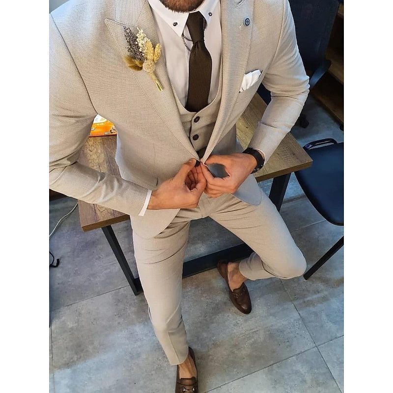 Costume de Mariage Formel pour Homme, Coupe Ajustée, Simple Boutonnage, 3 Pièces, à Un Bouton