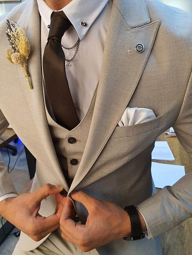Costume de Mariage Formel pour Homme, Coupe Ajustée, Simple Boutonnage, 3 Pièces, à Un Bouton