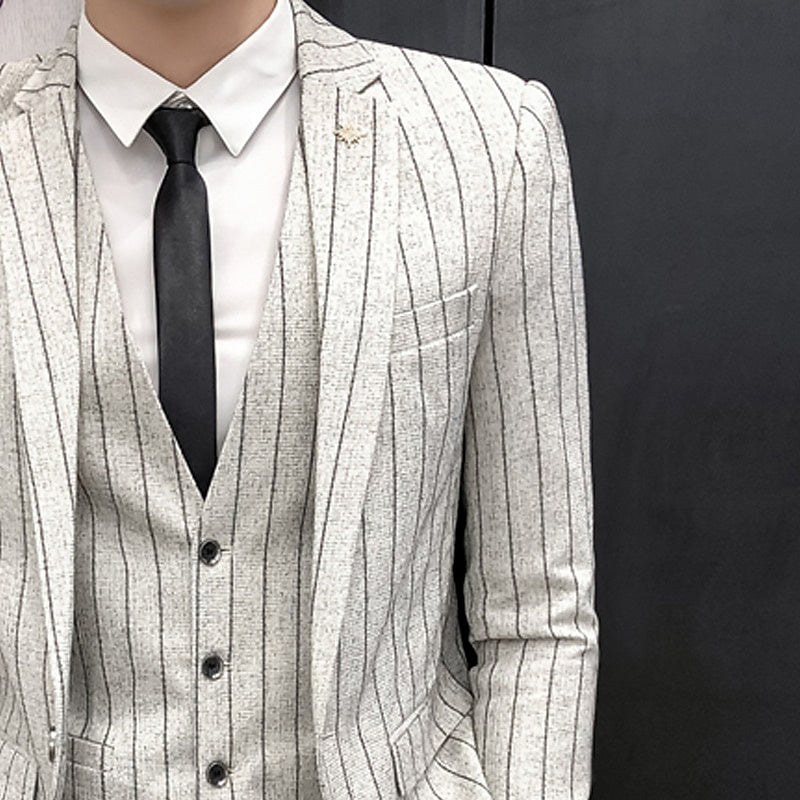 Costumes de Mariage 3 Pièces pour Hommes, Coupe Ajustée, Simple Boutonnage, Noir Ivoire