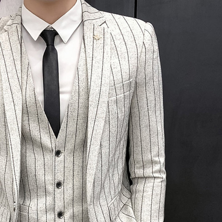 Costumes de Mariage 3 Pièces pour Hommes, Coupe Ajustée, Simple Boutonnage, Noir Ivoire