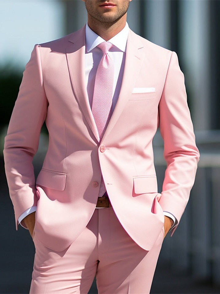 Costumes de Mariage 2 Pièces Blancs et Roses pour Hommes, Coupe Ajustée, Simple Boutonnage, Deux Boutons