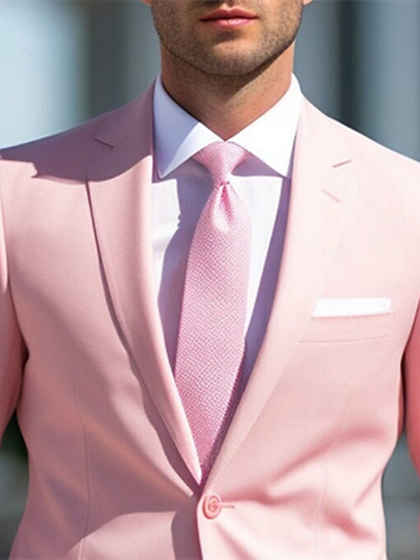 Costumes de Mariage 2 Pièces Blancs et Roses pour Hommes, Coupe Ajustée, Simple Boutonnage, Deux Boutons
