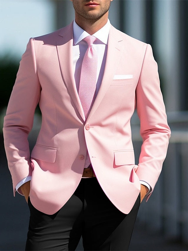 Costumes de Mariage 2 Pièces Blancs et Roses pour Hommes, Coupe Ajustée, Simple Boutonnage, Deux Boutons