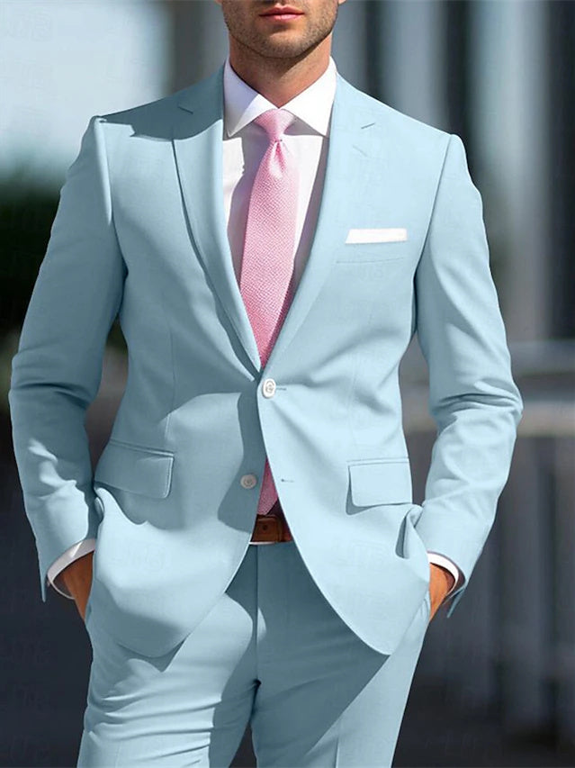 Costumes de Mariage 2 Pièces Blancs et Roses pour Hommes, Coupe Ajustée, Simple Boutonnage, Deux Boutons