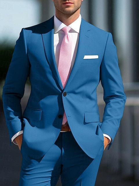 Costumes de Mariage 2 Pièces Blancs et Roses pour Hommes, Coupe Ajustée, Simple Boutonnage, Deux Boutons