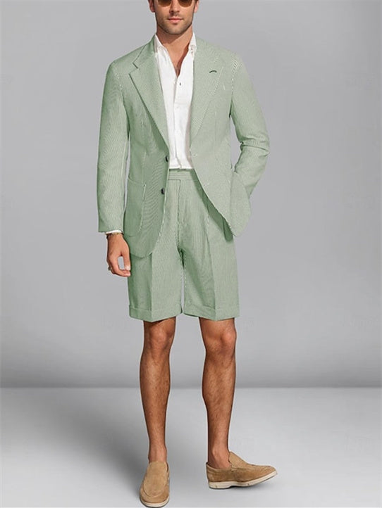 Short de Mariage Ajusté pour Homme, Simple Boutonnage, Deux Boutons, Rayé, 2 Pièces
