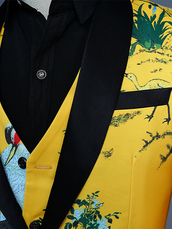 Costumes de Mariage 3 Pièces pour Hommes, Coupe Ajustée, Col Châle, Simple Boutonnage, Un Bouton, en Nylon