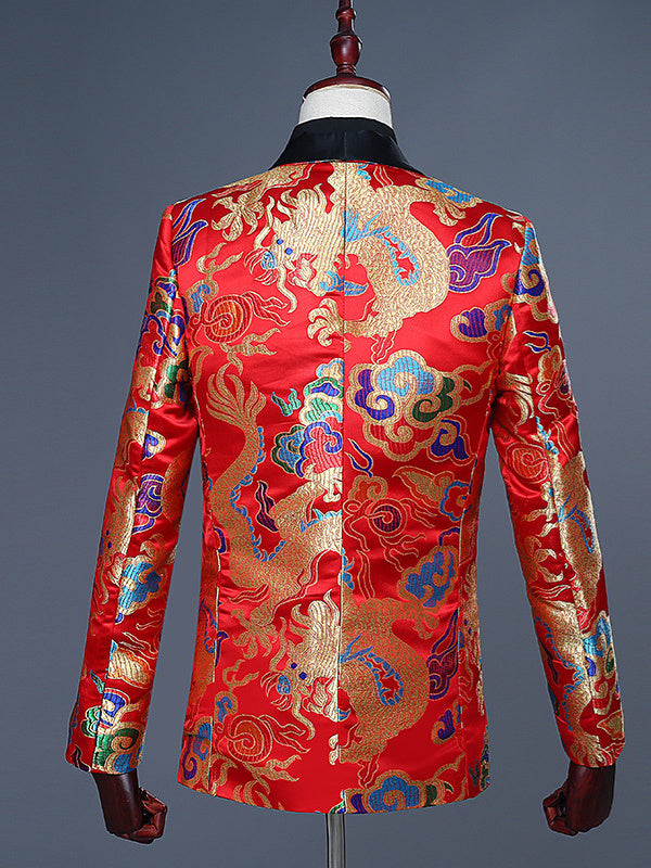 Costumes de Mariage en Jacquard de Polyester à Un Bouton et à Col Rabattu pour Hommes, Coupe Ajustée