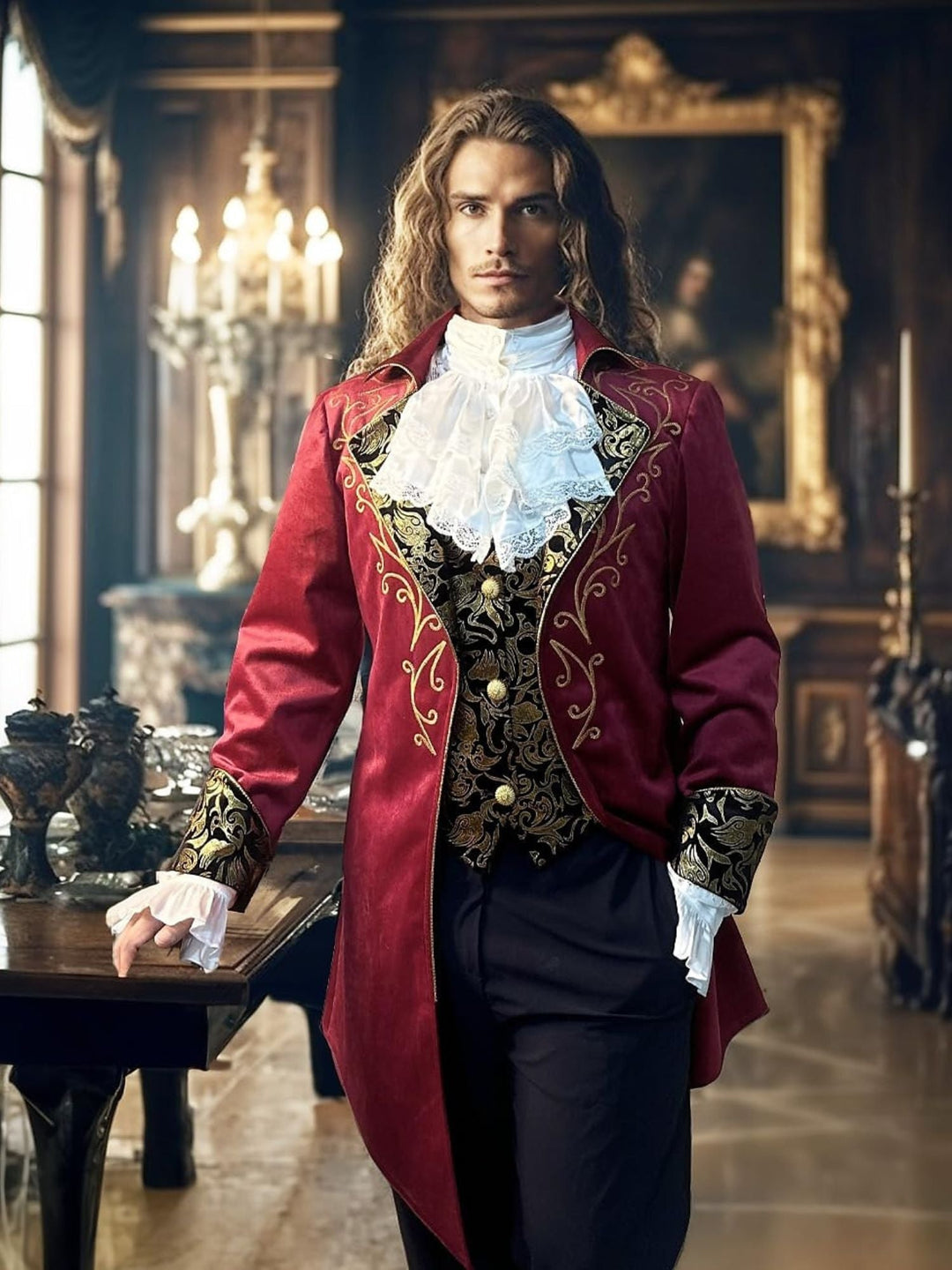 Costume de Smoking à Motif Floral Exquis Vintage Steampunk pour Homme