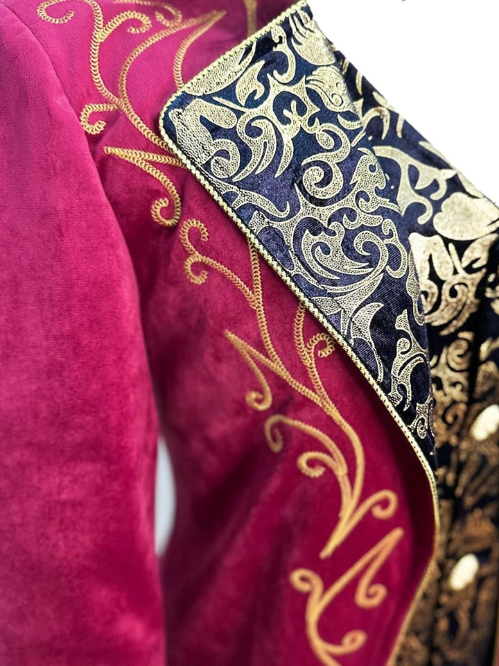 Costume de Smoking à Motif Floral Exquis Vintage Steampunk pour Homme