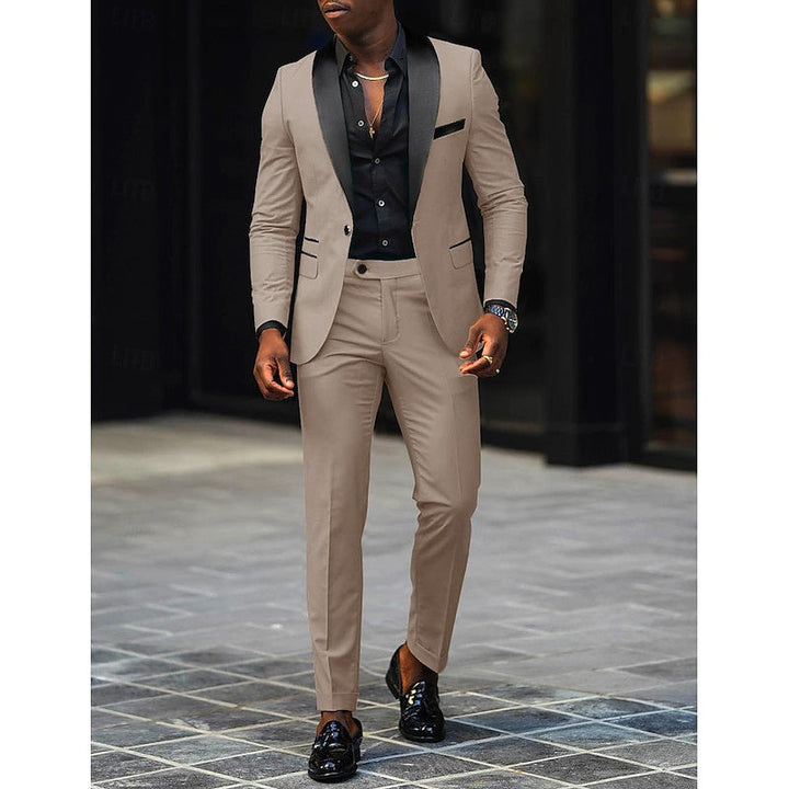 Costume de Mariage 2 Pièces Gris Foncé pour Homme, Coupe Ajustée, Simple Boutonnage, Un Bouton