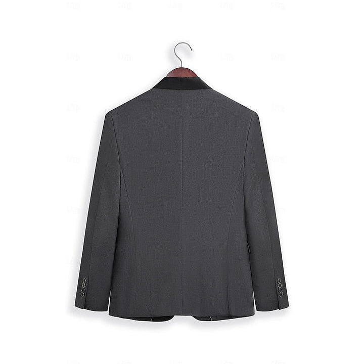 Costume de Mariage 2 Pièces Gris Foncé pour Homme, Coupe Ajustée, Simple Boutonnage, Un Bouton