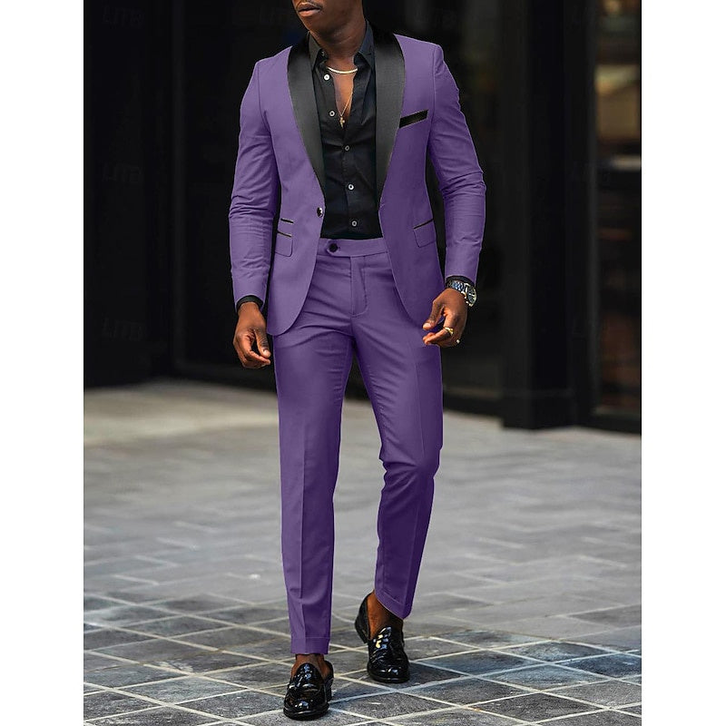 Costume de Mariage 2 Pièces Gris Foncé pour Homme, Coupe Ajustée, Simple Boutonnage, Un Bouton