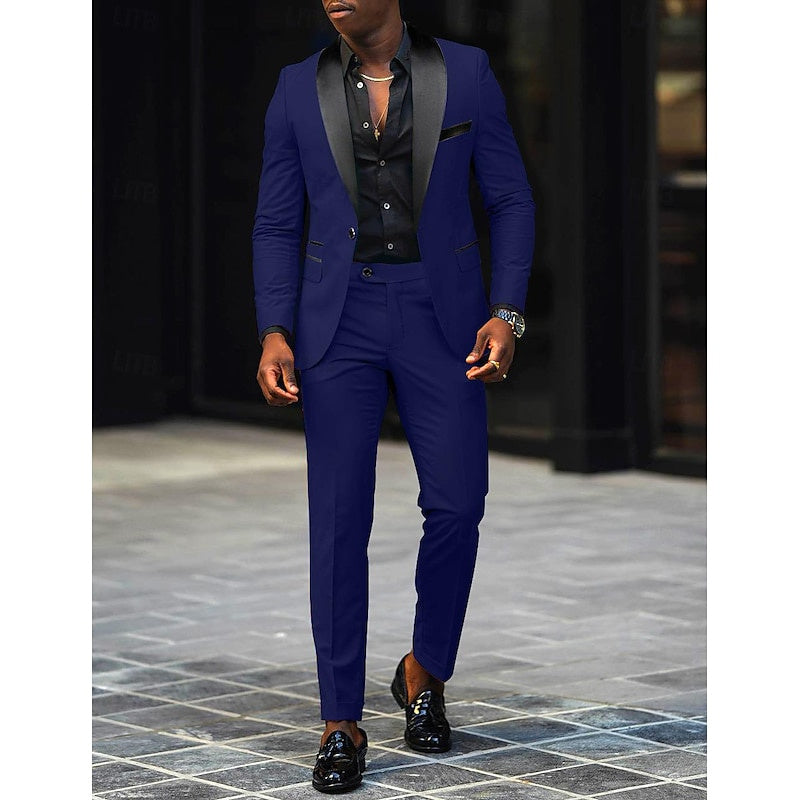 Costume de Mariage 2 Pièces Gris Foncé pour Homme, Coupe Ajustée, Simple Boutonnage, Un Bouton