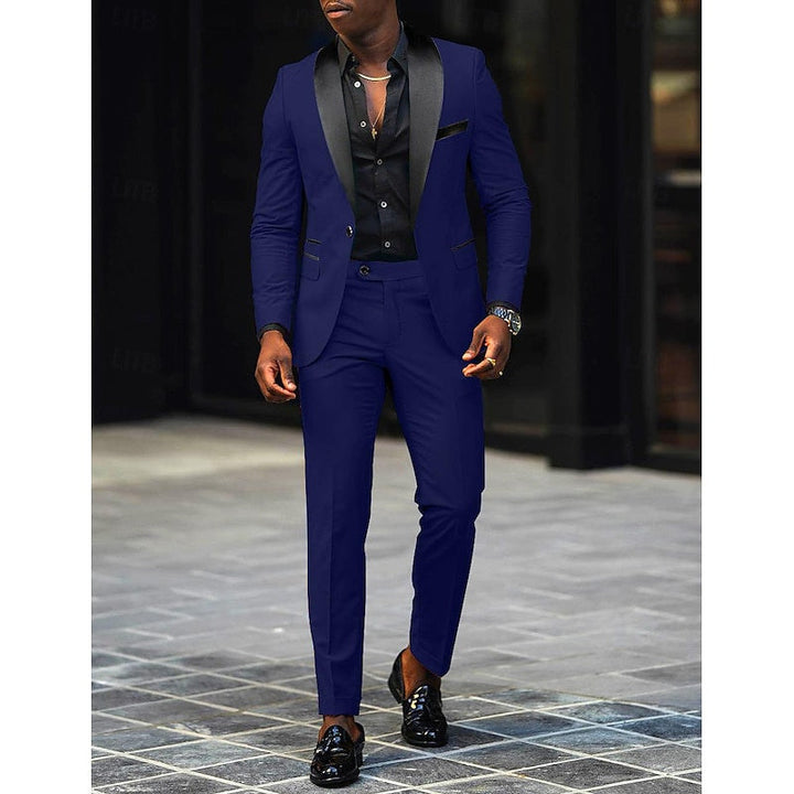 Costume de Mariage 2 Pièces Gris Foncé pour Homme, Coupe Ajustée, Simple Boutonnage, Un Bouton