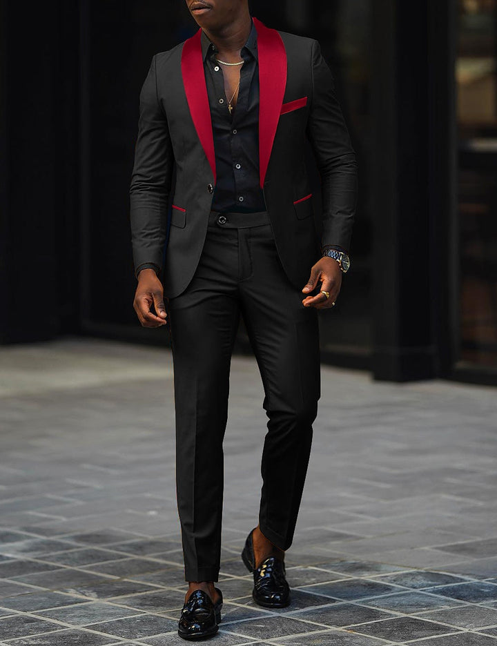 Costume de Mariage 2 Pièces Gris Foncé pour Homme, Coupe Ajustée, Simple Boutonnage, Un Bouton