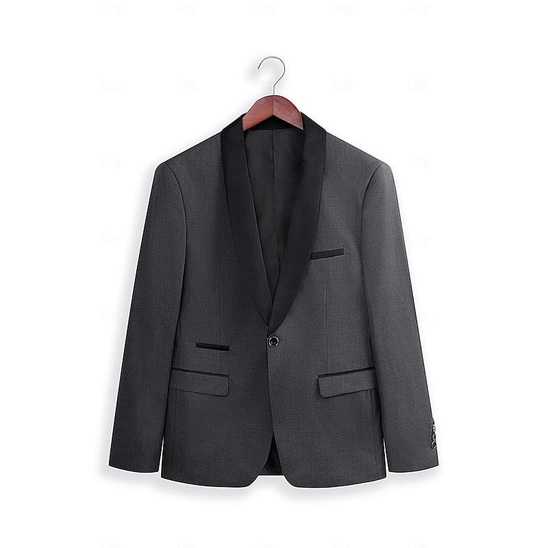 Costume de Mariage 2 Pièces Gris Foncé pour Homme, Coupe Ajustée, Simple Boutonnage, Un Bouton