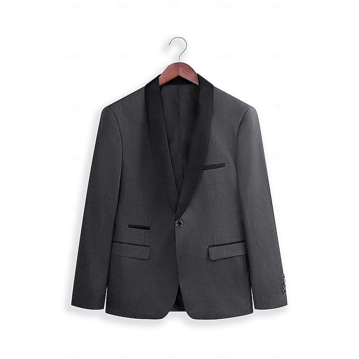 Costume de Mariage 2 Pièces Gris Foncé pour Homme, Coupe Ajustée, Simple Boutonnage, Un Bouton
