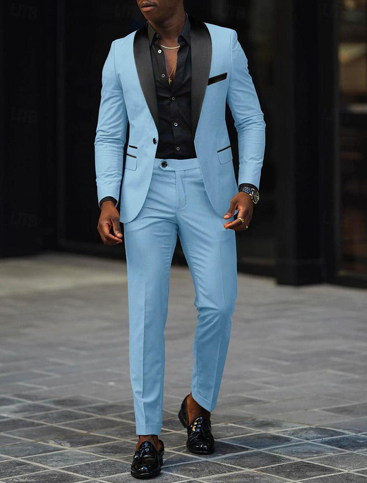 Costume de Mariage 2 Pièces Gris Foncé pour Homme, Coupe Ajustée, Simple Boutonnage, Un Bouton