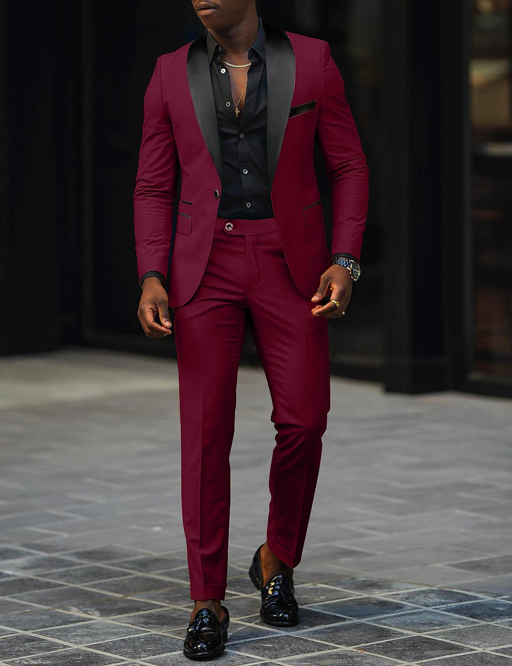 Costume de Mariage 2 Pièces Gris Foncé pour Homme, Coupe Ajustée, Simple Boutonnage, Un Bouton