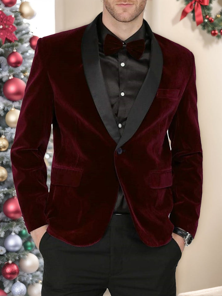 Veste de costume homme deux pièces vert, bleu, bordeaux, velours, coupe régulière, droit, 1 bouton, pour soirée