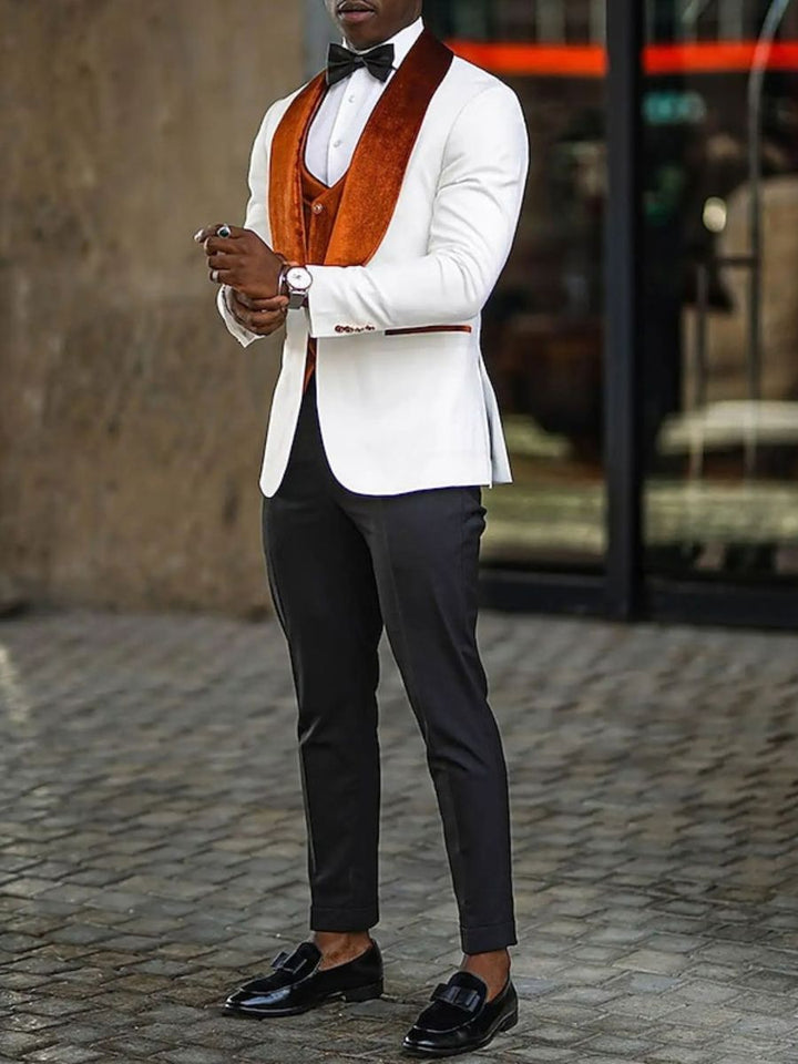 Costume homme chic trois pièces en velours, col châle, droit, 1 bouton, pour soirée/galas