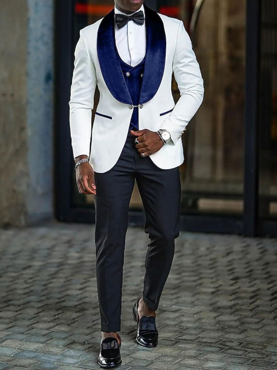 Costume homme chic trois pièces en velours, col châle, droit, 1 bouton, pour soirée/galas