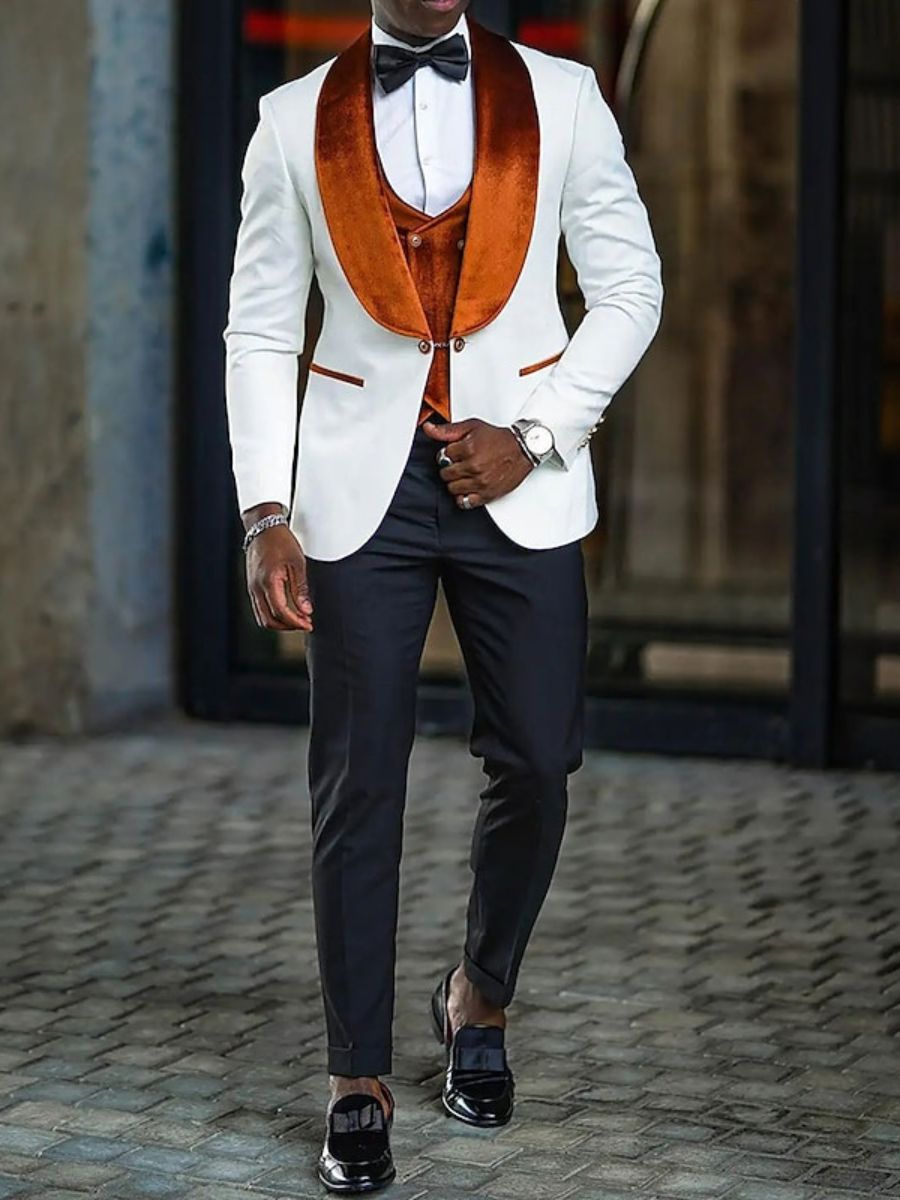 Costume homme chic trois pièces en velours, col châle, droit, 1 bouton, pour soirée/galas