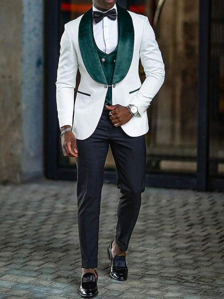 Costume homme chic trois pièces en velours, col châle, droit, 1 bouton, pour soirée/galas