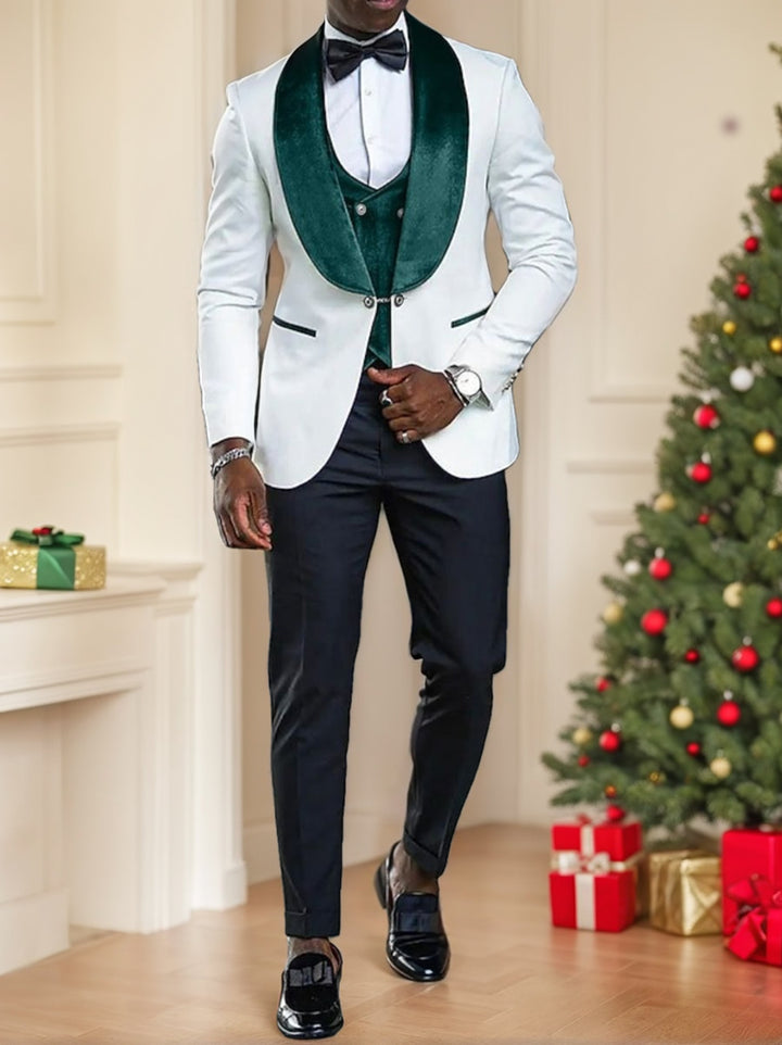 Costume homme chic trois pièces en velours, col châle, droit, 1 bouton, pour soirée/galas