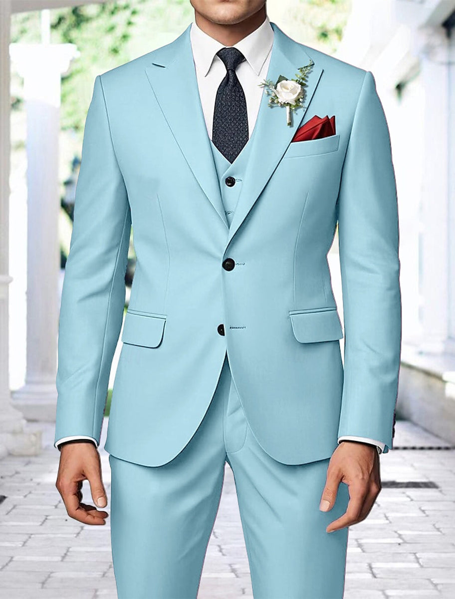 Costume homme 3 pièces, sauge, mode, droit, 2 boutons, pour mariage/galas