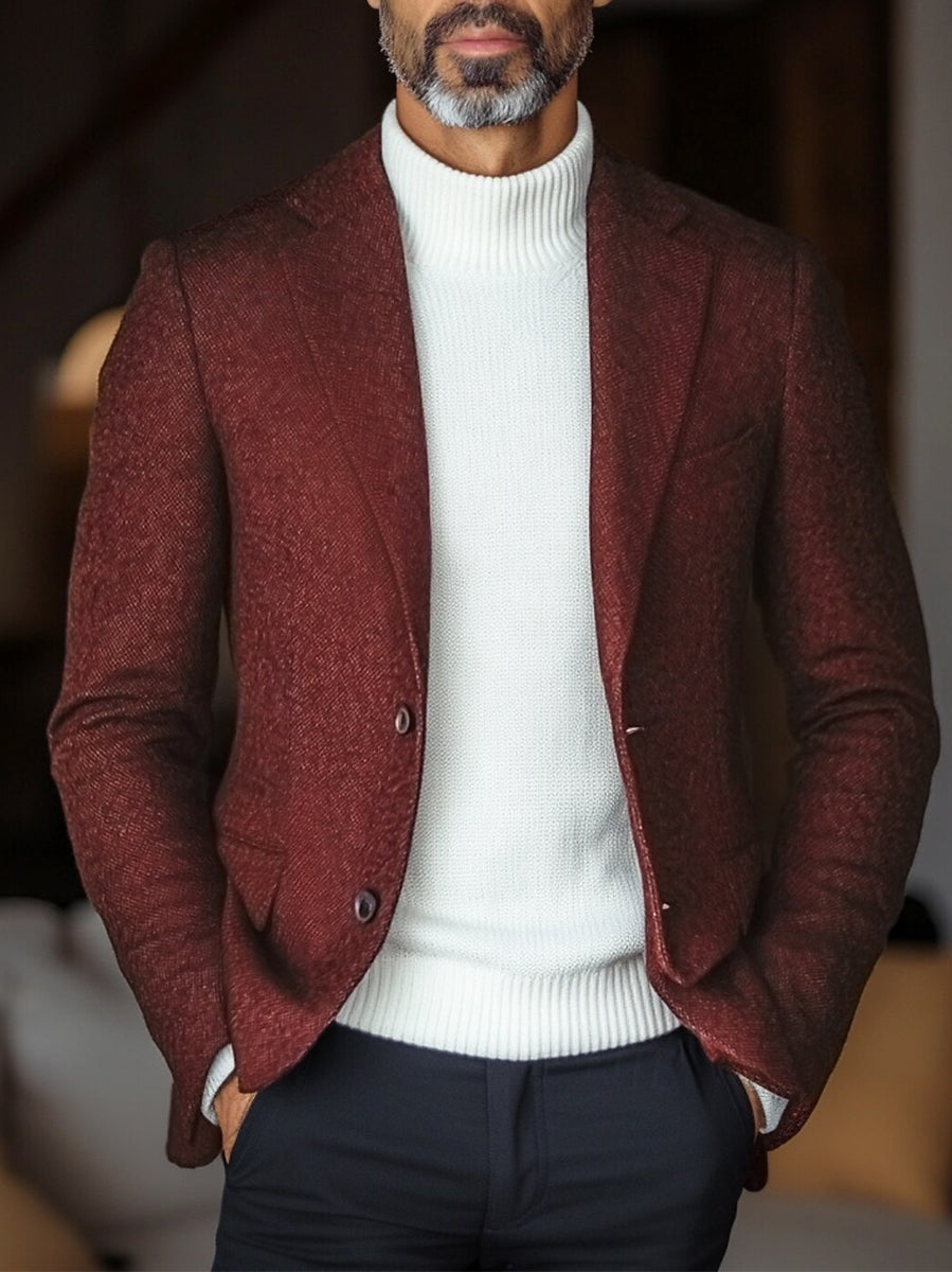 Veste homme bordeaux, rétro, coupe standard, droit, 2 boutons, décontractée