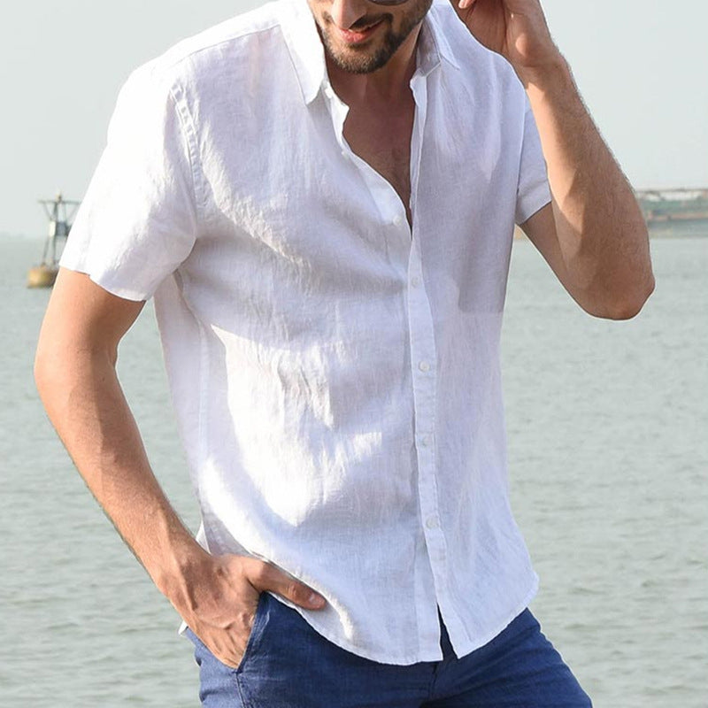 Chemise homme décontractée, manches courtes, uni, coton