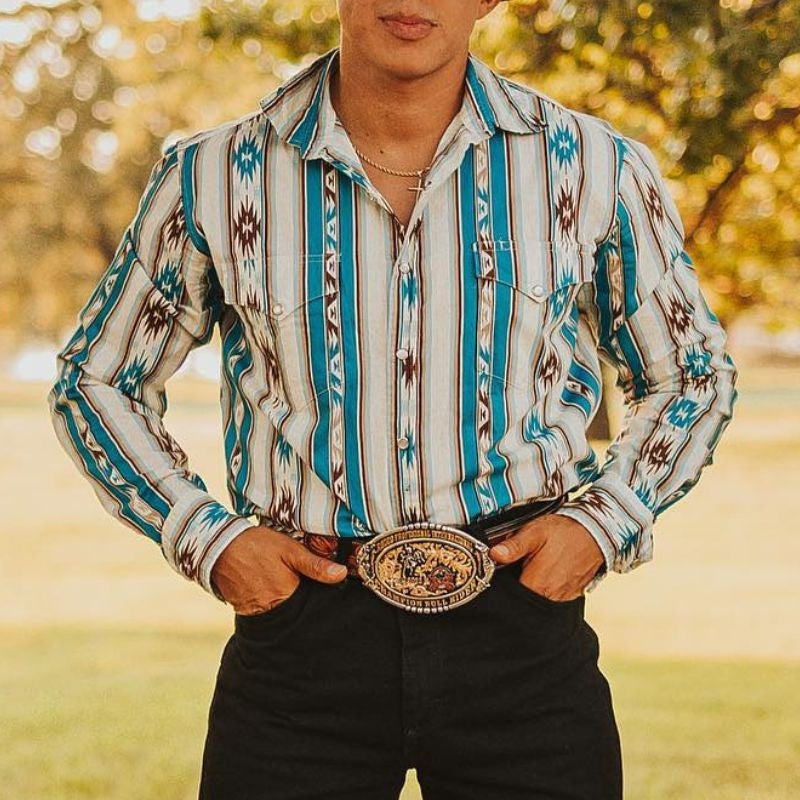 Chemise homme ample, manches longues, décontractée, rayée, motif floral 3D