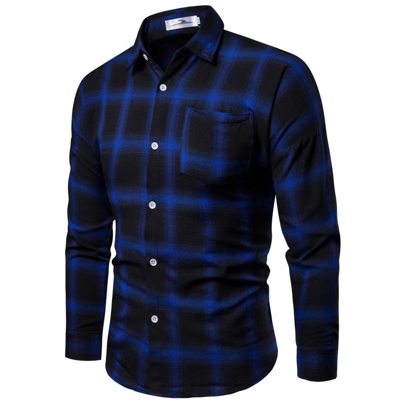Chemise homme ample, manches longues, décontractée, à carreaux