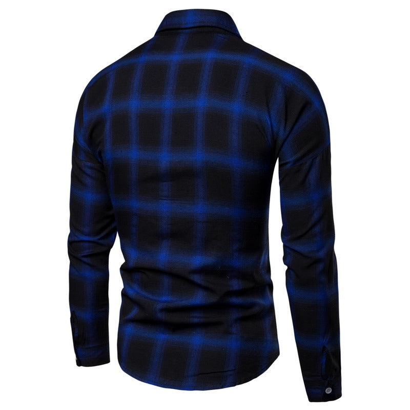 Chemise homme ample, manches longues, décontractée, à carreaux