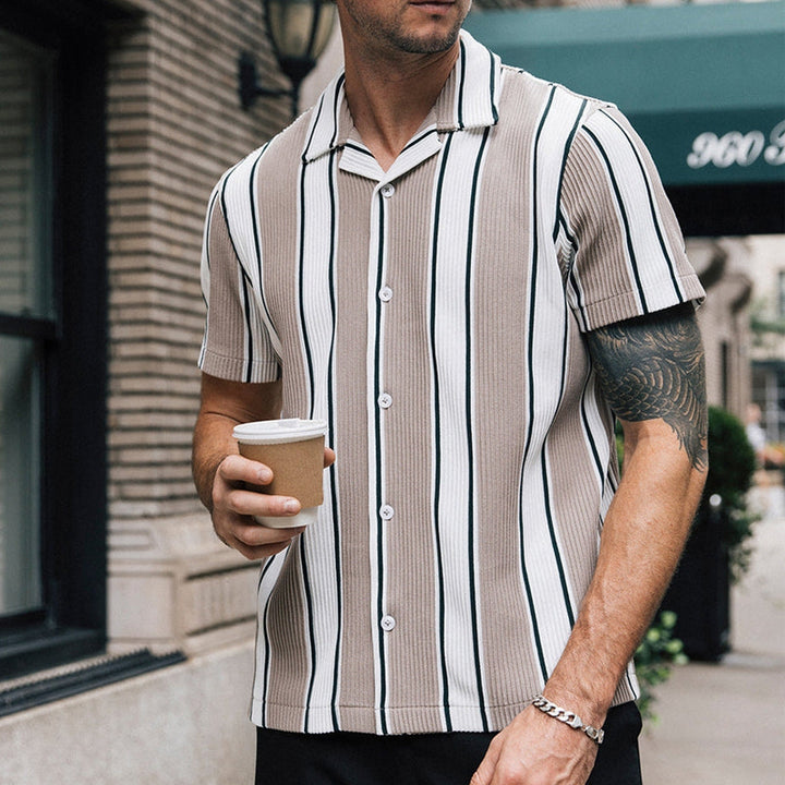 Chemise homme ample, manches courtes, décontractée, rayée