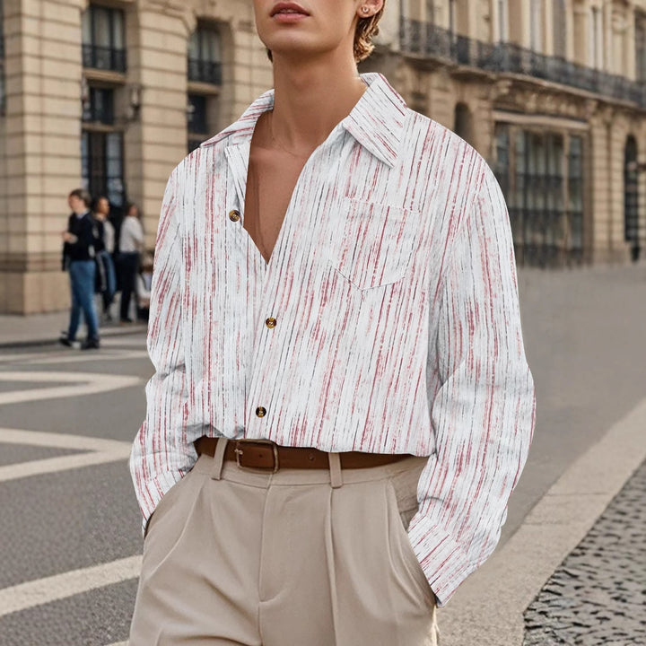 Chemise homme vintage, manches longues, rayée, décontractée, avec poche