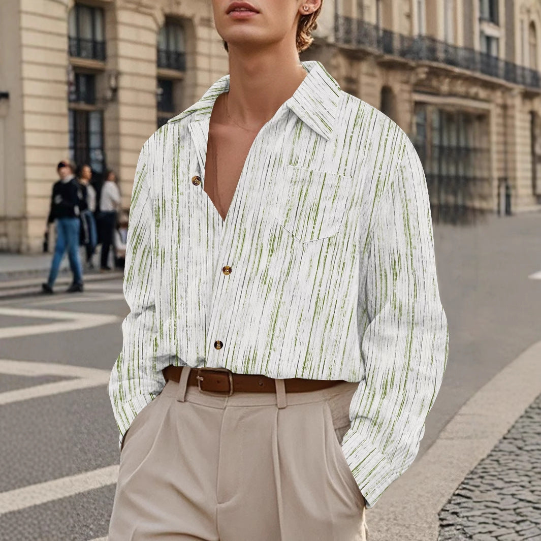 Chemise homme vintage, manches longues, rayée, décontractée, avec poche