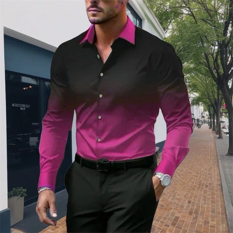 Chemise homme coupe standard, manches longues, décontractée, dégradé