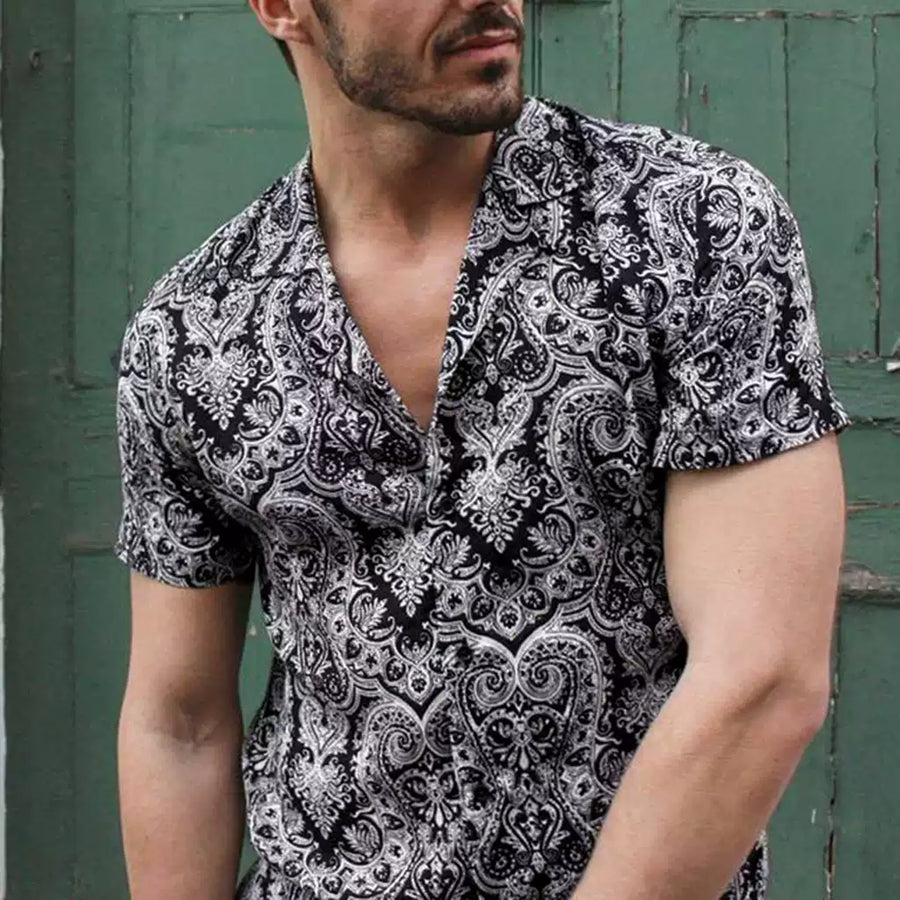 Chemise homme à revers, manches courtes, décontractée, ample, floral, pour plage