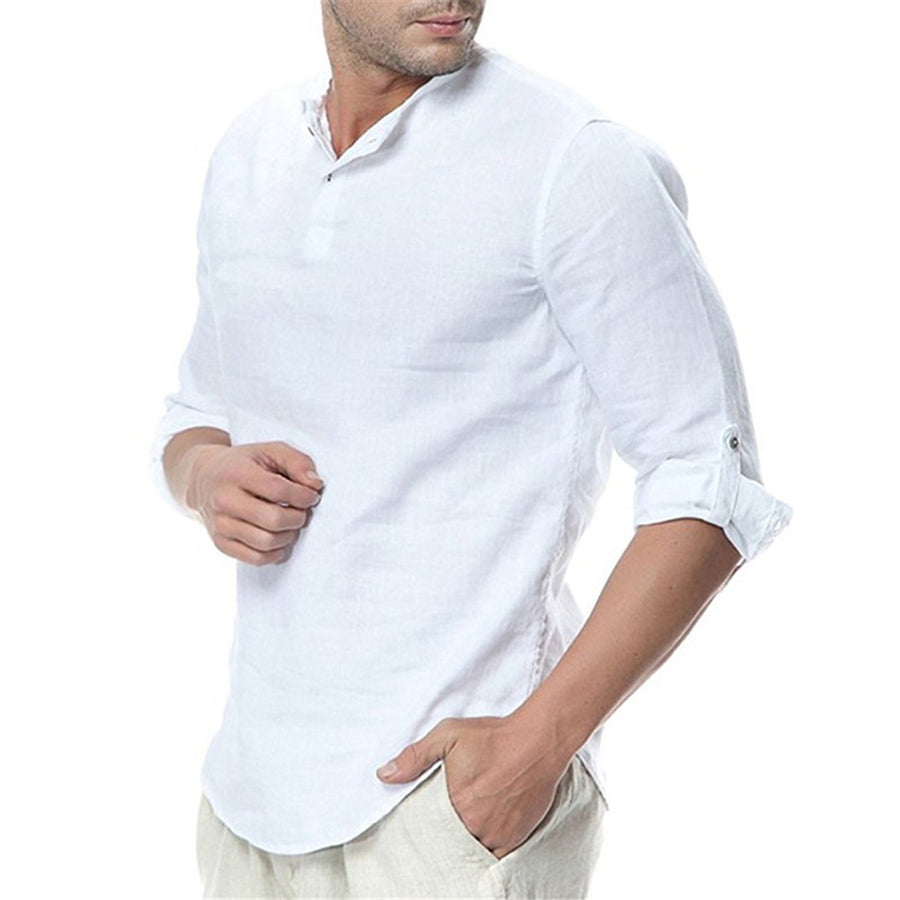 Chemise homme col montant, manches longues, décontractée, uni