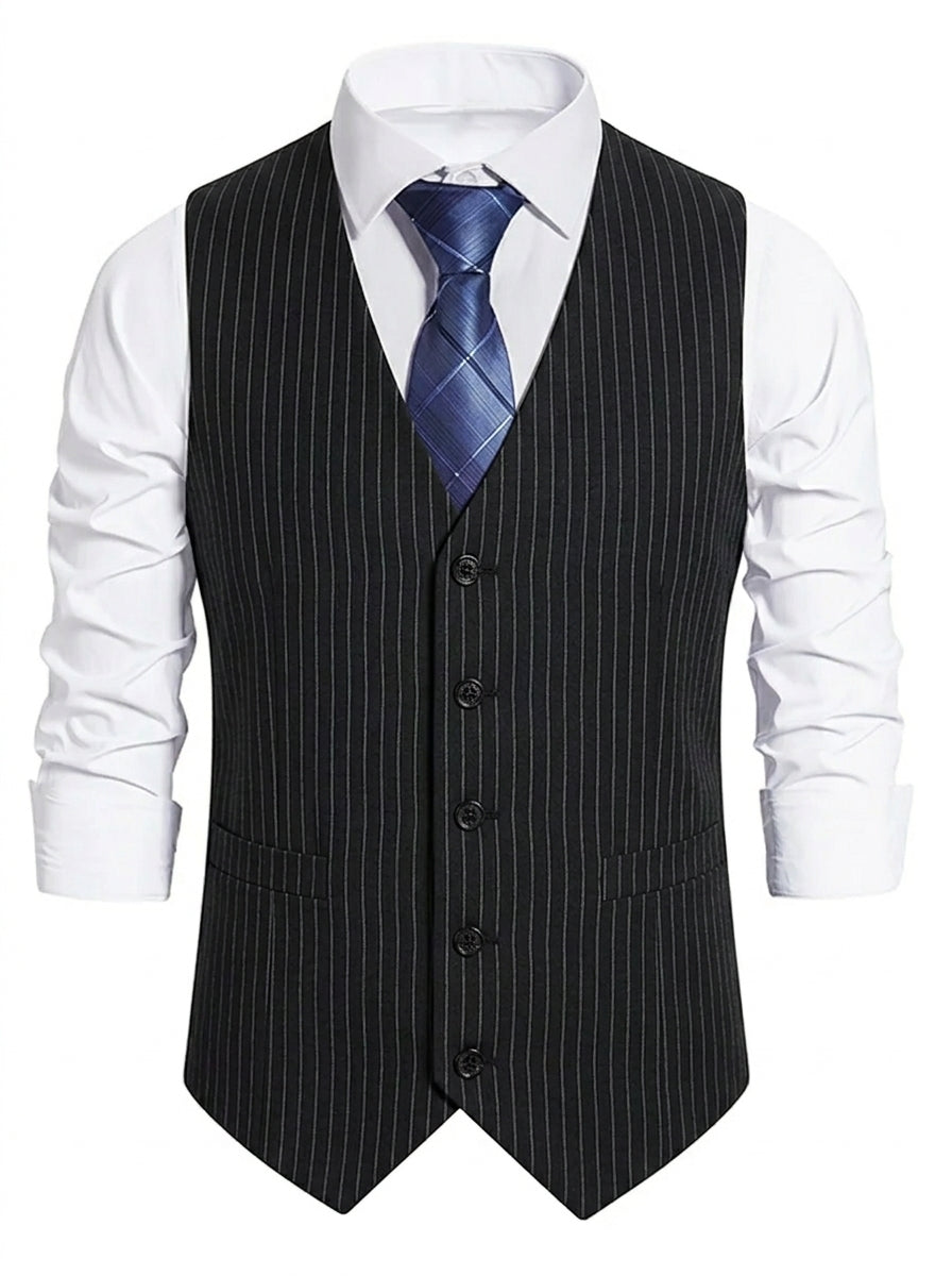 Gilet homme noir, cérémonie, rayé, droit, boutons, rétro